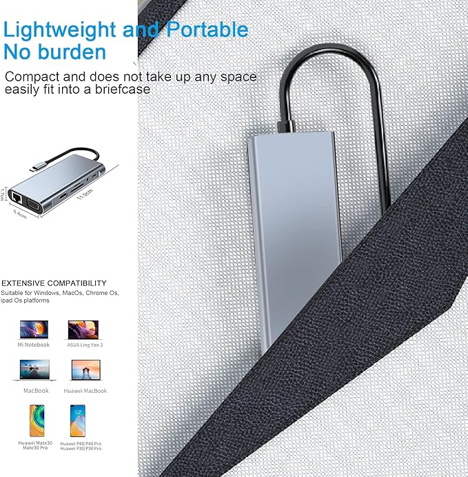 USB C HUB USB C Adapter 11 in 1 Dongle with 4K HDMI VGA Type C PD USB3.0 RJ45 Ethernet SD/TF Card Reader 3.5mm AUX Docking Station Compatible with MacBook Pro/Air Other Type C Laptops