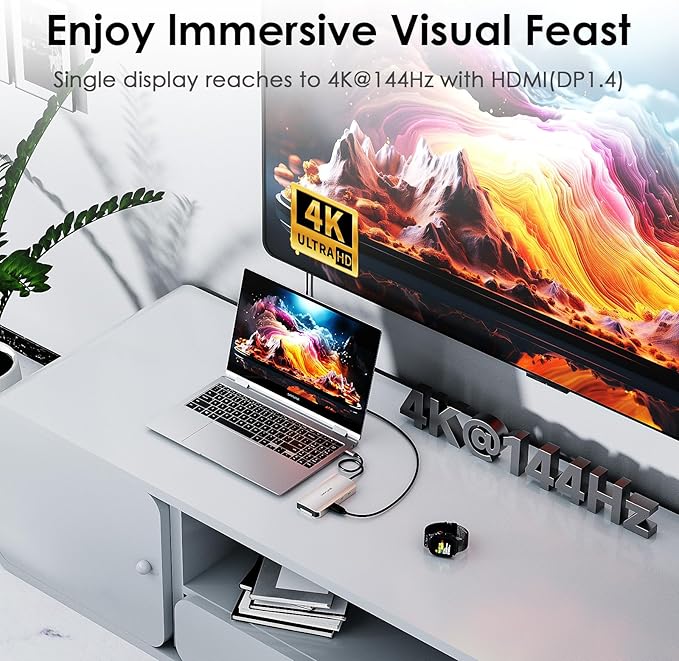 WAVLINK 8 in 1 USB C Hub with M.2 NVMe/SATA SSD Enclosure 10Gbps 4K@144Hz HDMI USB-C/A 10Gb 100W PD Aluminum Alloy USB C Enclosure for M.2 NVMe SATA SSD for M1/M2/M3/M4 MacOS Systems