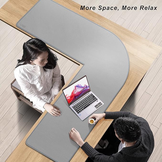 Vyaaa L-Shaped Leather Desk Pad ProtectorLarge Gaming Mouse PadOffice and Home Desk Mat 51 x 51 x 15.7 Inch Light Gray