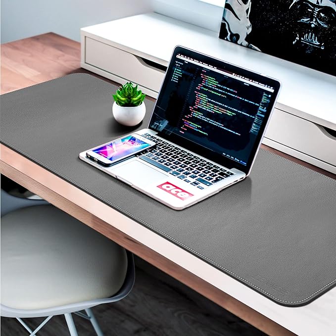 CENNBIE Leather Desk Mat 55''x19.6'' Extra Large Desk Pad Blotter Protector Extended Non-Slip Mouse Pad Waterproof PU Leather Desk Mat on top of desks Large for Office and Home (Grey)