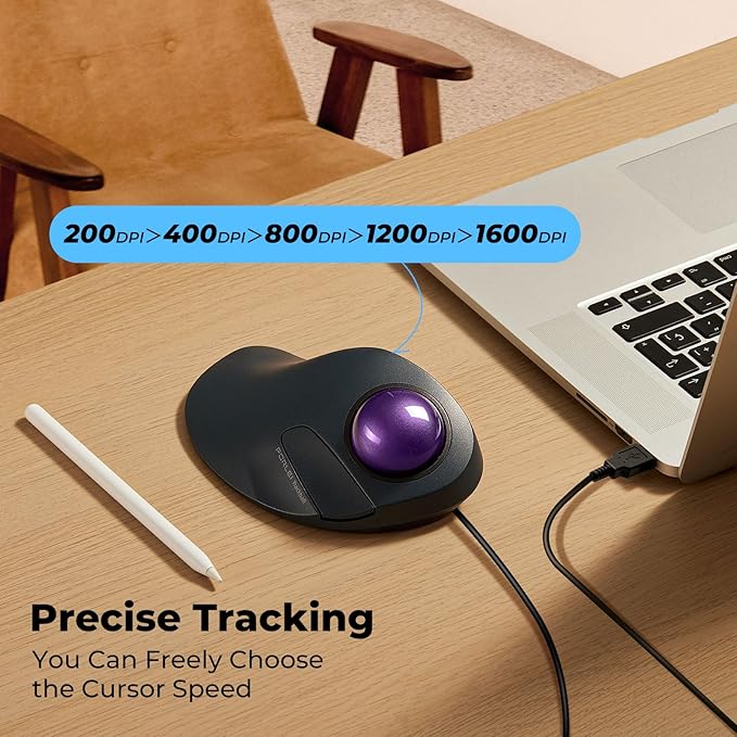 Wired Trackball Mouse for Large Hands Ergonomic Design Reduces Wrist &amp Muscle Strain Precision Tracking with Easy Index Finger Control Compatible with PC Laptop Windows Mac Purple