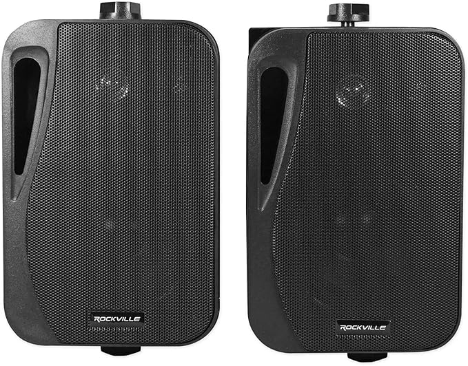 Rockville Pair HP4S BK 4 360W Outdoor/Indoor Speakers Swivel Wall Mount IPX44 Weather Resistant High-Fidelity Sound for Home Theater and Patio Use