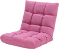 Pink Linen Fabric Floor Chair Folding Lazy Video Gaming Chair 14 Adjustable Backrest Positions Soft Comfortable Thick Padded Cushion Steel Frame Great for Reading Watching TV Playing Games