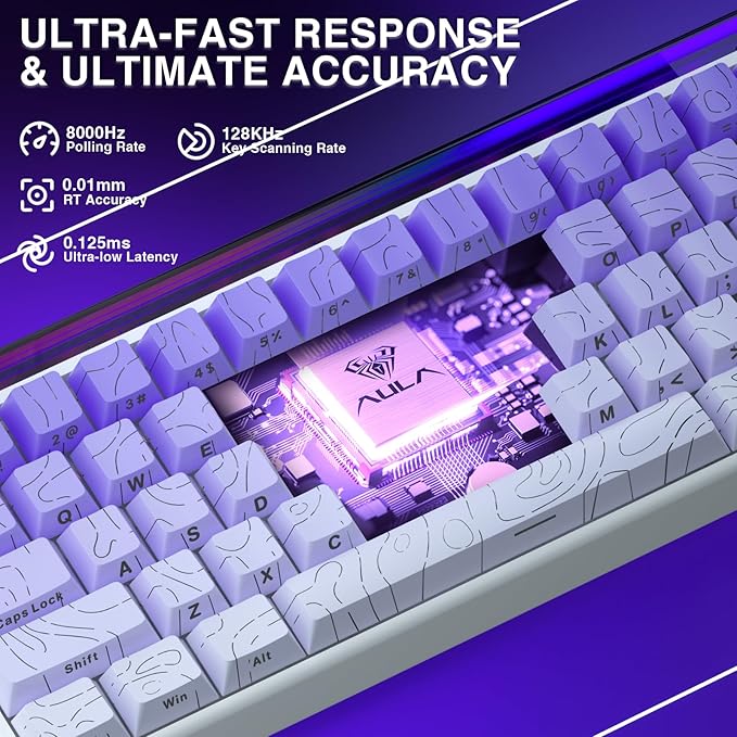 AULA Hero 68 HE 60% Gaming Keyboard Wired Hall Effect Magnetic Switch Keyboard with Adjustable Actuation Fast Trigger Mode 8K Hz Polling Rate 0.125ms LatencySide Printed PBT Keycaps RGB Backlit