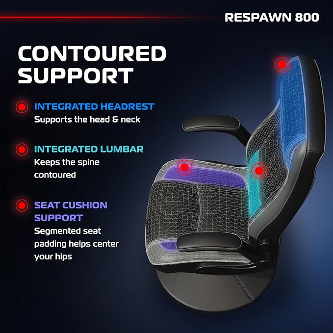 RESPAWN 800 Swivel Rocker Gaming Chair - Ergonomic Floor Gaming Seat with Lumbar Support Flip Up Armrest High Back Pedestal Base Comfortable No Wheels Console Video Game Rocker Chair - Gray