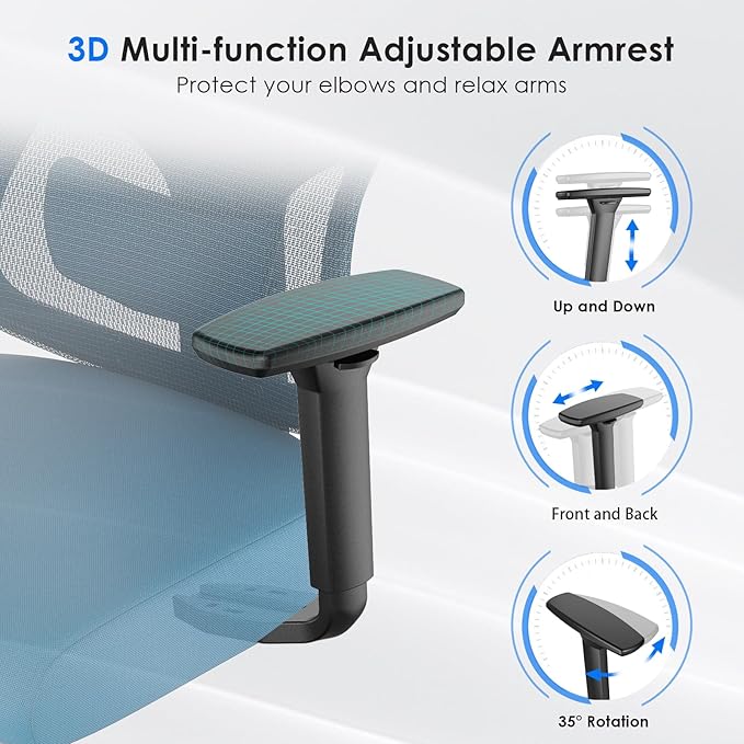 Ergonomic Office Chair with 3D Armrests &amp Adjustable High Back - Reclining Computer Desk Chair with Lumbar Support and Headrest for Gaming and Home Office 350 lbs Capacity (Navy Blue Model C)