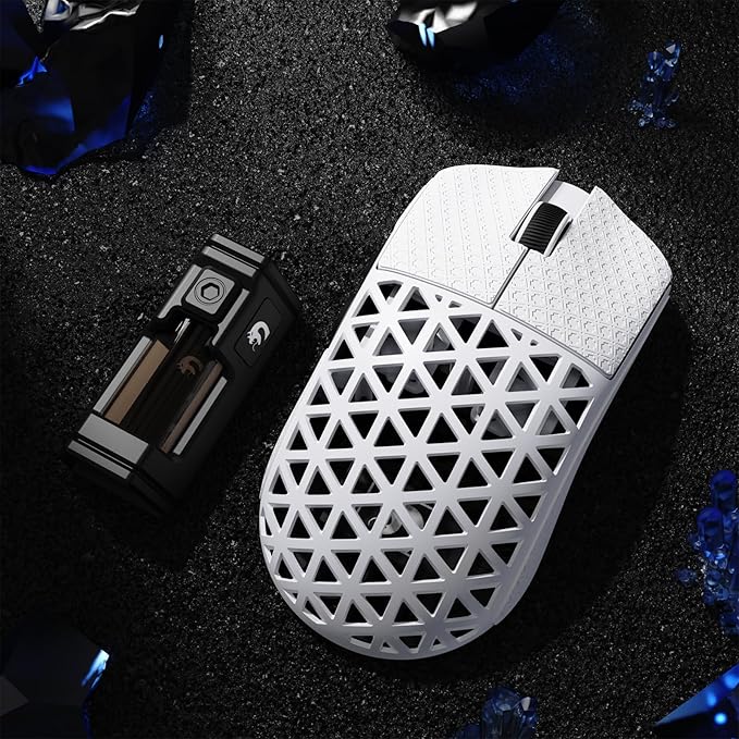 MAMBASNAKE M5 Ultra Carbon Fiber 8000Hz Wireless Gaming Mouse 39g Superlight 42000DPI PAW3950MAX Sensor Nordic 52840 Chip Bluetooth/2.4G/USB-C Wired Mice with Coiled Cable for PC/Mac (White)