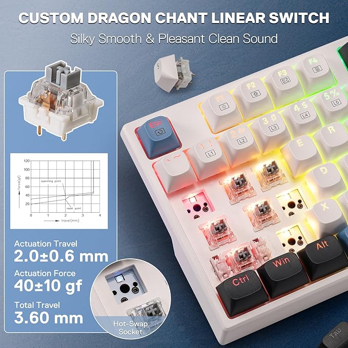 Redragon K668 Wired Gasket RGB Gaming Keyboard 108 Keys Mechanical Keyboard w/Extra 4 Hotkeys Upgraded Hot-swappable Socket Sound Absorbing Foam Mixed Color Keycaps Custom Linear Switch