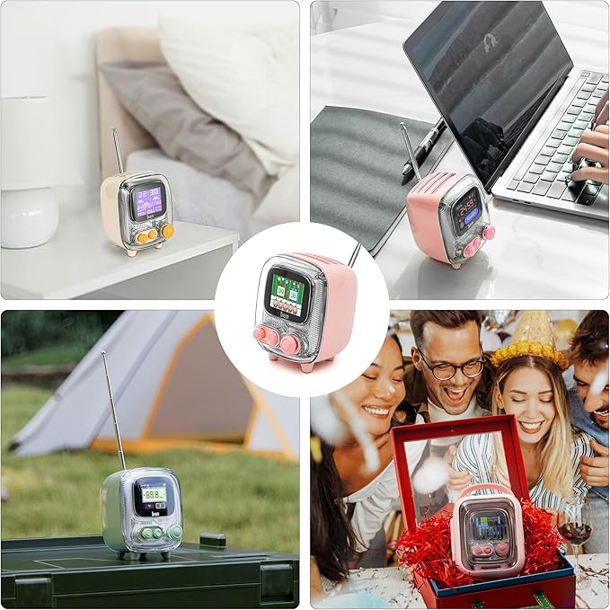 Divoom Tiivoo-2 Retro Bluetooth Speaker with FM RadioPixel Art Portable Mini Cute Wireless Small SpeakerVintage Decor Suitable for Party Office Desk Home Bedroom KitchenGifts for Women MenPink
