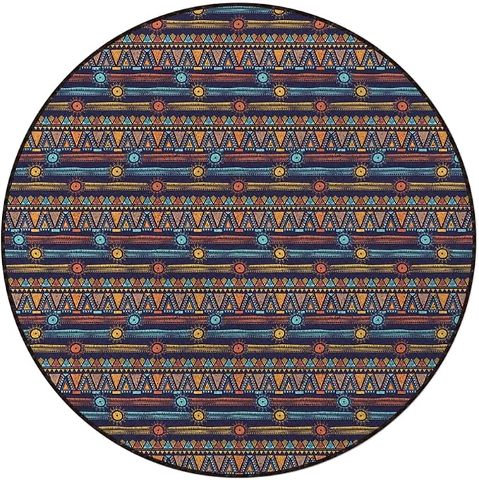 Multi Round mat Office Chair Mat Hardwood Floor mat Round Chair Cushion for Office and Home Decoration Chair Cushion Tribal Style Motif with Sun Figure Ancient Diameter 59 in
