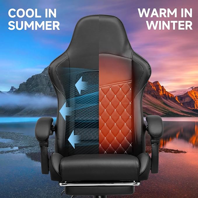 GTPLAYER Gaming Chair High Back Leather Computer Game Chair with Footrest Ergonomic Height Adjustable Office Chair with Removable Cover and Lumbar Support for Gaming and Work (Black)