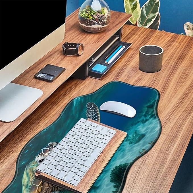 Sea Turtle Desk Mat Mouse Pad 35.4X15.7 XL Extended Mousepad Huge Mouse Pads with Stitched Edges Desk Pad for Work Game Office Home