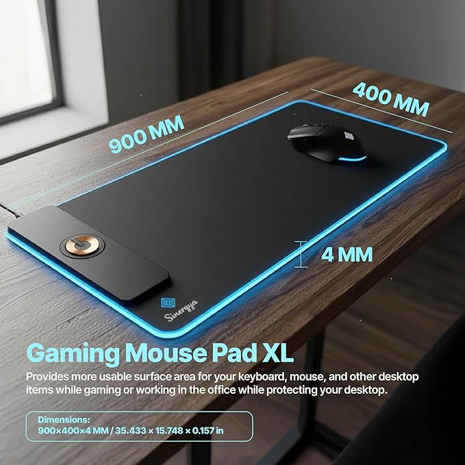 Wireless Charging RGB Gaming Mouse Pad 15W LED Mouse Pad 900x400x4MM Light Modes Extra Large Mousepad Non-Slip Rubber Base Computer Keyboard Mat for Gaming MacBook PC Laptop Desk