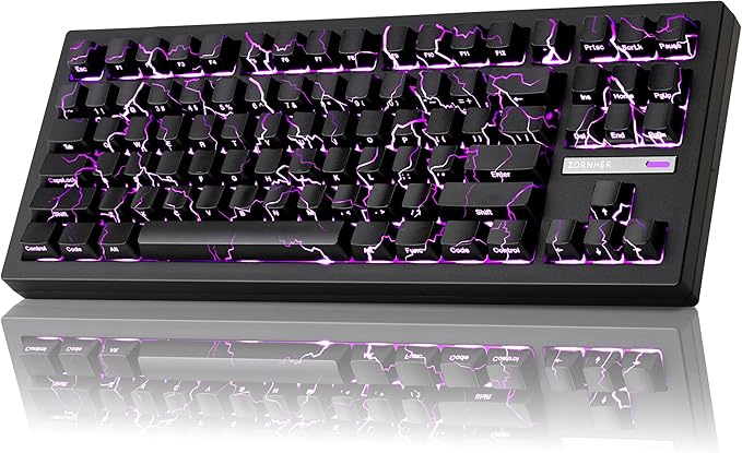 ZORNHER ZH870 Wireless Gaming Mechanical Keyboard80% Black Custom Creamy Sound Keyboard with Shine Though Lightning IMD KeycapsCreamy Sounding Linear SwitchesHot-SwappableRGB Backlit