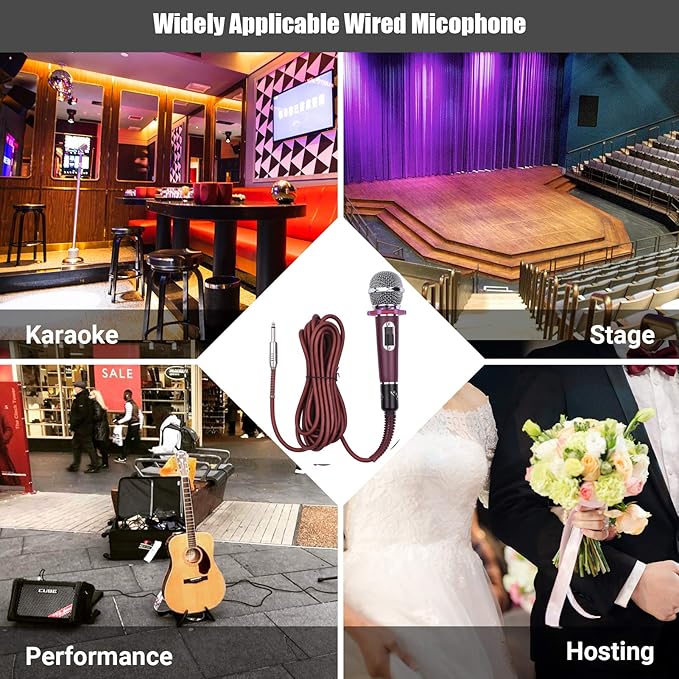 Professional Wired Microphone Zinc Alloy and ABS Construction Red/Black/Silver Grey 8.07 Inch Length 600Ω Impedance 14.76ft Cable