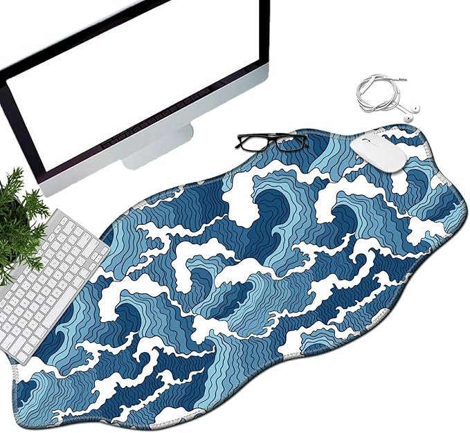 Sea Wave Desk Mat Mouse Pad 35.4X15.7 XL Extended Mousepad Huge Mouse Pads with Stitched Edges Desk Pad for Work Game Office Home