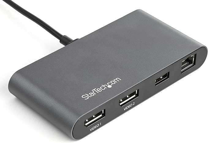 StarTech.com Dual-Monitor Thunderbolt Mini Dock 4K 60Hz DisplayPort Driverless Hub for Windows &amp Mac Gigabit Ethernet 1x USB-A (USB 5Gbps) 11in (28cm) Cable