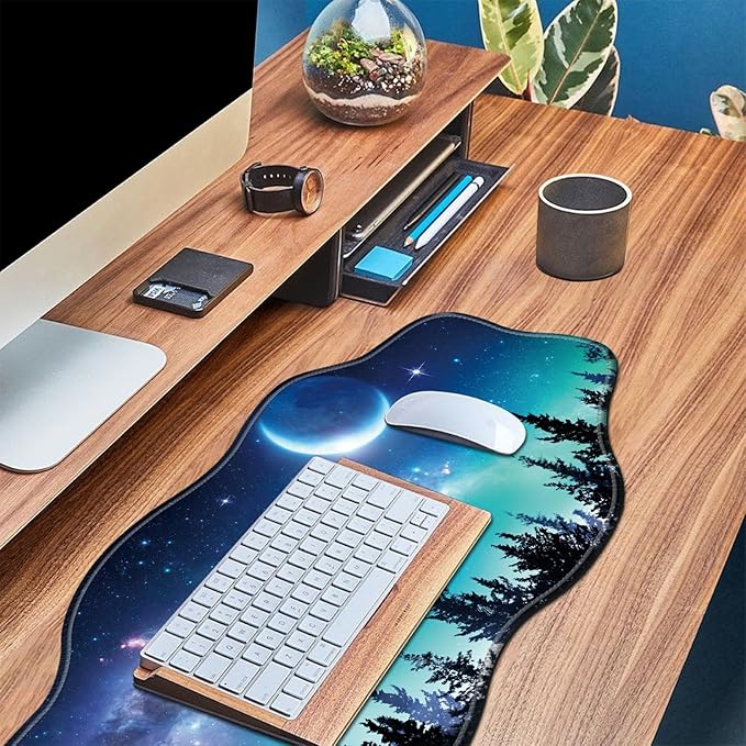 Forest Moon Desk Mat Mouse Pad 35.4X15.7 XL Extended Mousepad Huge Mouse Pads with Stitched Edges Desk Pad for Work Game Office Home