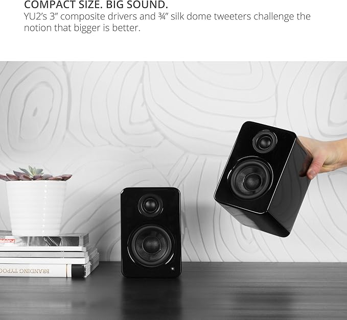 Kanto YU2 Powered Desktop Speakers - 3 Composite Driver 3/4 Silk Dome Tweeter Built-in USB DAC - Gloss Black (Renewed)