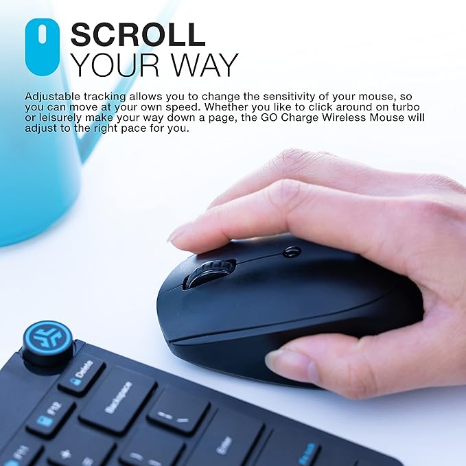 JLab GO Charge Wireless Mouse Connect Via Bluetooth or USB Wireless Dongle Multi-Device Toggle Portable Ultra-Compact and Lightweight for Work on The Go Adjustable Tracking (1 Pack)