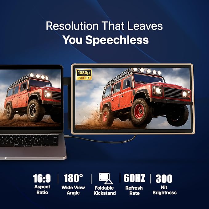 ELK 15.6 Dual Laptop Screen Extender - Laptop Bag &amp Cleaning Kit Included - FHD 1080P IPS - Detachable &amp Adjustable Monitor Extender - with Speakers - Compatible with Mac/Android/Win
