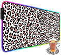 Customized RGB Gaming Mouse Pad and Coffee CoasterLarge Glowing Led Anti-Slip Rubber Base Computer Keyboard Desk Mouse Mat 31.4x11.8 InchLeopard Print