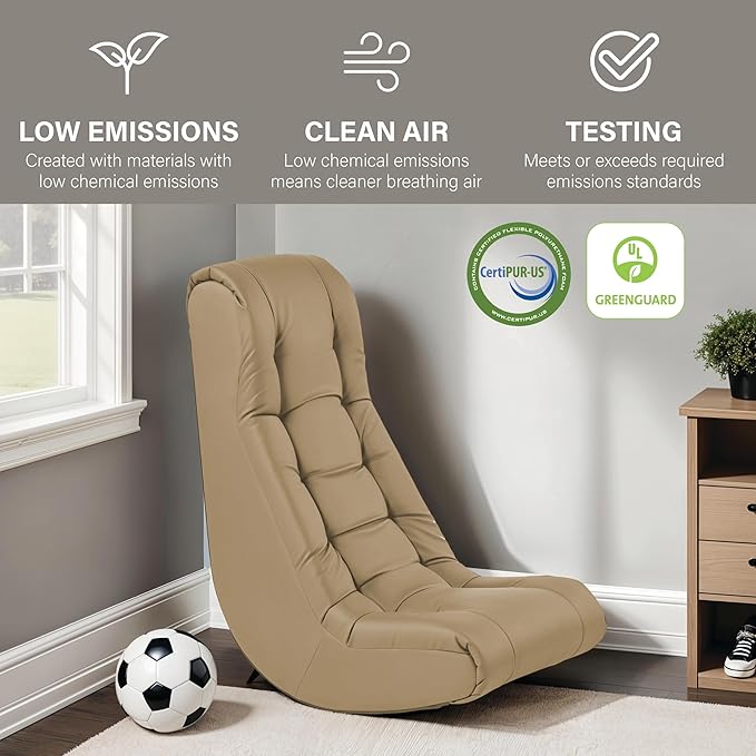 FDP Tufted Floor Rocker for Kids Teens and Adults Comfortable Ergonomic Chair for Reading Playing Video Games or Watching TV - Sand 10488-SD