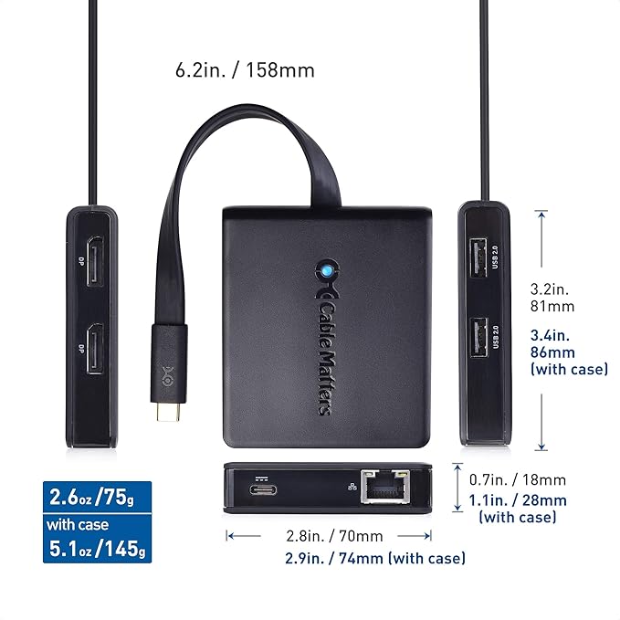 Cable Matters Dual 4K 60Hz Monitor USB C Hub with DisplayPort 1.4 and 100W Charging - macOS is Not Supported - Thunderbolt 3 Thunderbolt 4 USB4 Compatible for Surface Pro XPS Windows Only
