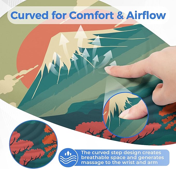 Ergonomic Mouse Pad with Wrist Support Memory Foam Wrist Rest for Pain Relief &amp Carpal Tunnel Non-Slip Base for Office Computer PC Laptop (12x8x1.2inch Fujisan)