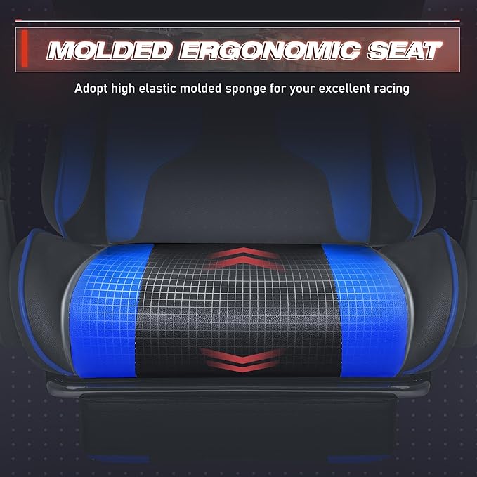 Furmax Gaming Chair Video Game Chair with Footrest and Massage Lumbar Support Swivel Seat Height Adjustable Computer Chair with Headrest Racing E-Sport Gamer Chair (Blue)