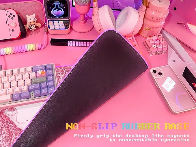 JMIYAV Pink RGB Gaming Mouse Pad 31.5x12 Inch PC XL Large Extended Glowing Led Light Up Desk Pad Non-Slip Rubber Base Computer Cute Mousepad Mat Desk Accessories Gaming Setup 39-9671
