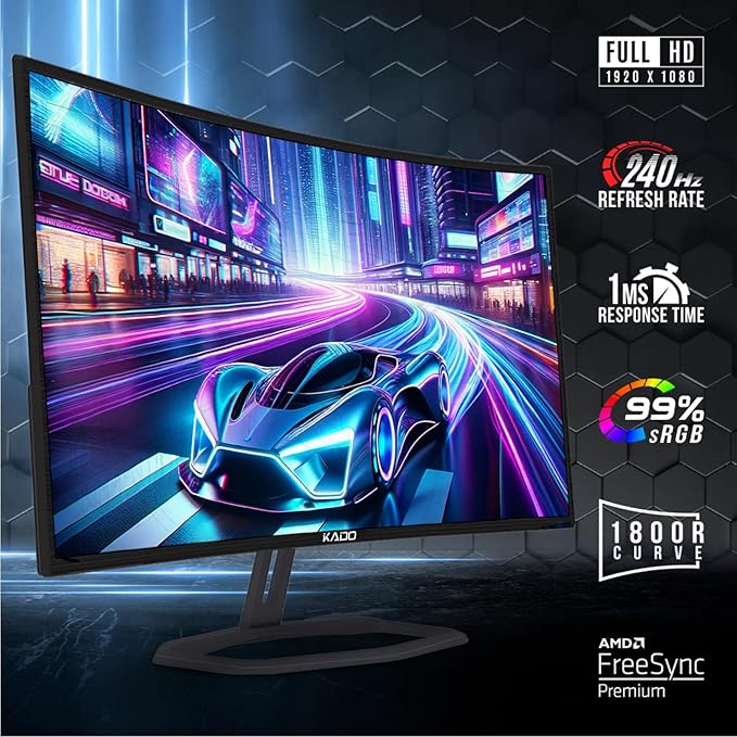 Kado 32 Class Dual Gaming Monitor Setup - 2-Pack 32 Curved 1800R 240Hz 1ms 1920x1080 Computer Monitor Parallel Gaming AMD FreeSync Premium Panoramic VESA Mount HDMI DisplayPort Built-in Speakers