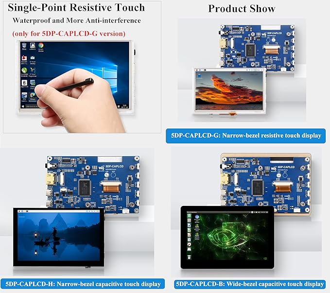 5inch IPS Touch Screen 1024x600 Compatible with Raspberry Pi 5/4B/3B+/3B/Zero W WH/Zero 2 W/Pico/Pico W/Jetson Nano/PC Support Win 11/10/ 8.1/8 /7 800cd/m² (Narrow-Bezel Capacitive Touch)