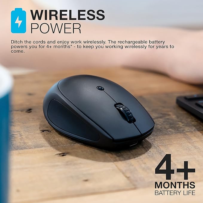 JLab GO Charge Wireless Mouse Connect Via Bluetooth or USB Wireless Dongle Multi-Device Toggle Portable Ultra-Compact and Lightweight for Work on The Go Adjustable Tracking (1 Pack)
