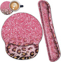 Ergonomic Mouse Pad Gel Wrist Support and Memory Foam Keyboard Wrist Rest Set for Gaming Computer Office Laptop Easy Typing Wireless Mouse Mat Pink Glitter Leopard Pattern Office Desk Pad