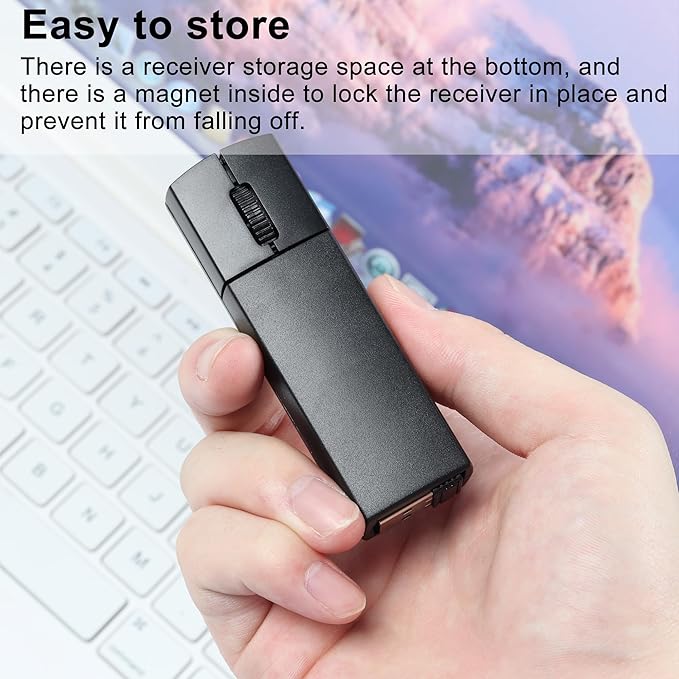 Wireless Bluetooth Mouse Mini 3-Mode (BT4.0/5.0+2.4G) Noiseless Rechargeable Travel Mice with Mouse Case 3 Buttons 1200 DPI Ultra Lightweight Portable Wireless Mice for Desktop Laptops PC（Black）