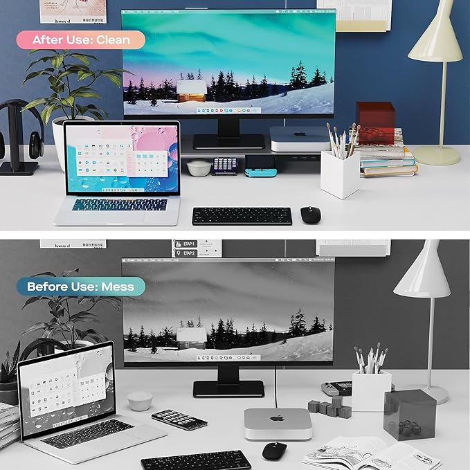 Mobile Pixels Aluminum Monitor Riser with Docking Hub USB-C Port PD Port Ethernet HDMI 3 USB 3.0 for PC TV Tablet Laptop Space Grey