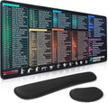Excel Cheat Sheet Mouse Pad Set | 3-Piece XXL Ergonomic Desk Mat with Wrist Rest for Office &amp Gaming(Black)