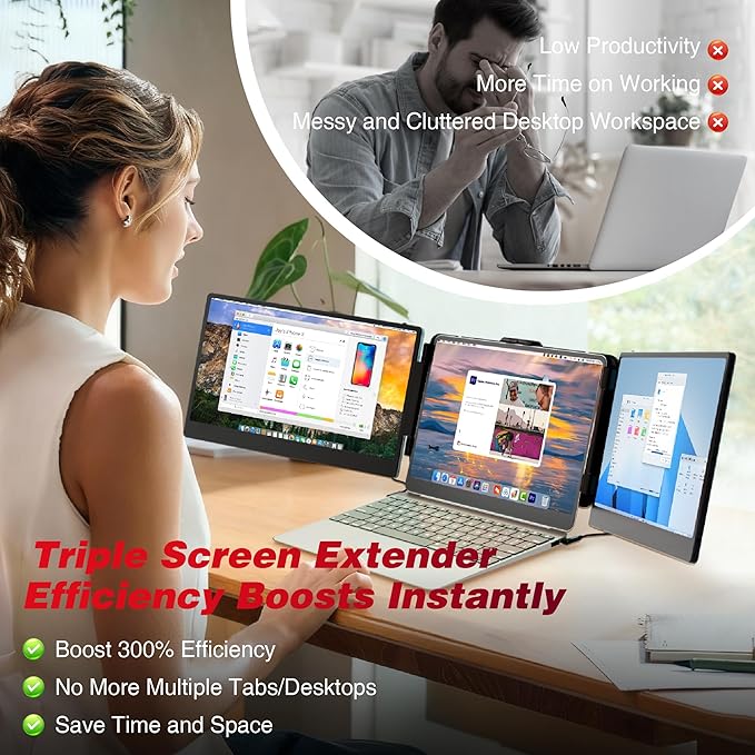 Laptop Screen Extender Triple Monitor 14.2 Portable Multi Monitor FHD 1080P IPS Ultra-Thin HDMI/USB-A/Type-C &amp Plug &amp Play Fits 13-17 Laptops Compatible with Windows/macOS/Android/Switch