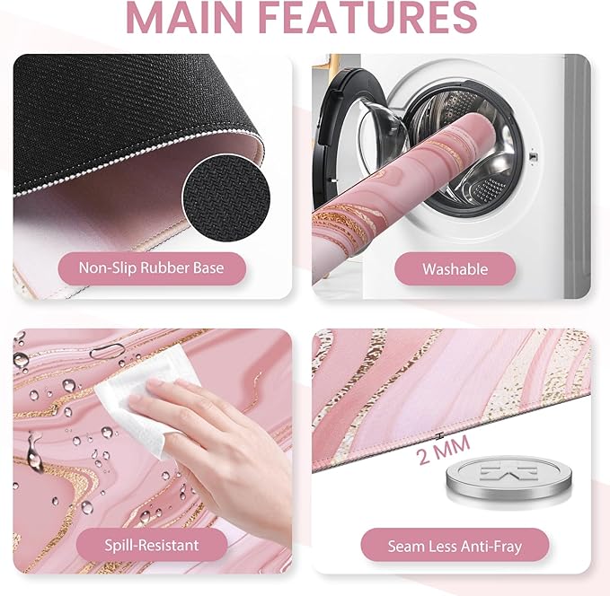 Pink Desk Mat Desk Mat for Mouse Computer Mats Rose Gold Mouse Pad and Keyboard Wrist Rest Memory Foam Wrist Rest for Mouse (Rose Gold Pink)