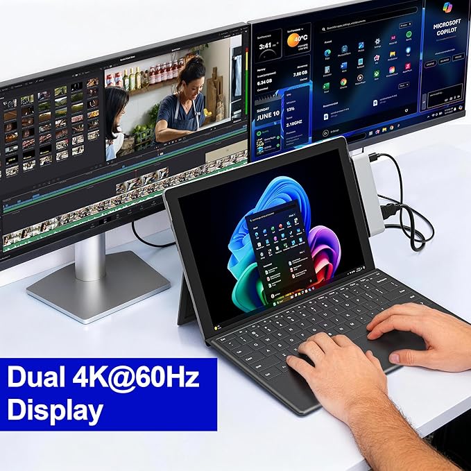 Surface Pro 12 Docking Station Surface Pro 12 Accessories with 4K HDMI Thunerbolt 4 Hub (4K@60Hz Display+ 40Gbps Data+ 100W Charging) 2 USB3.0 SD/TF 3.5mm Audio for Surface Pro 12 inch 2025