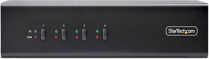 StarTech.com 4-Port Dual-Monitor DisplayPort KVM Switch 4K 60Hz 2X USB 5Gbps Hub Ports 2X USB 2.0 HID Ports Hotkey and Push-Button Switching TAA Compliant (P4DD46A2-KVM-SWITCH)