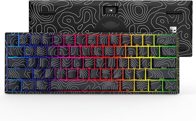 HITIME 60% Percent Keyboard Topographic Theme Keyboard XVX M61 Pro Bluetooth/2.4GHz/USB-C Wireless Mechanical Gaming Key Board Hot Swappable Creamy Pre-lubed Switch RGB