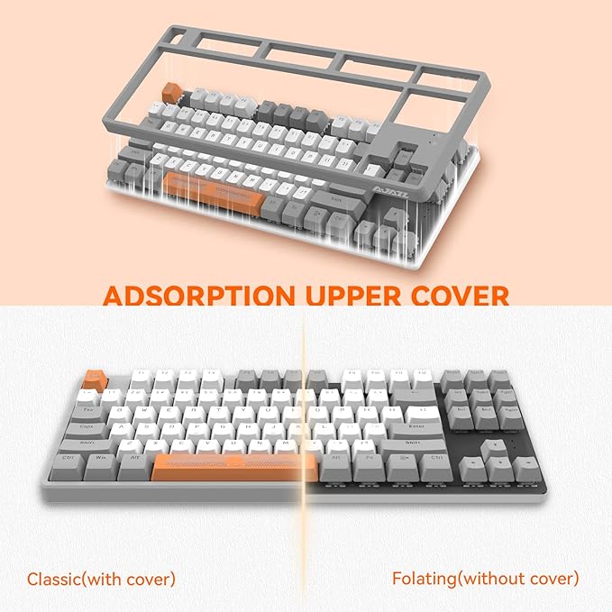 MAGIC-REFINER AK873 Wired 75% TKL Gaming KeyboardHot-Swappable Blue SwitchPBT KeycapRainbow Led BacklitErgonomic Mechanical Keyboard+Custom Coiled USB/Type-C Aviation Cable for PC/Mac (Gray White)