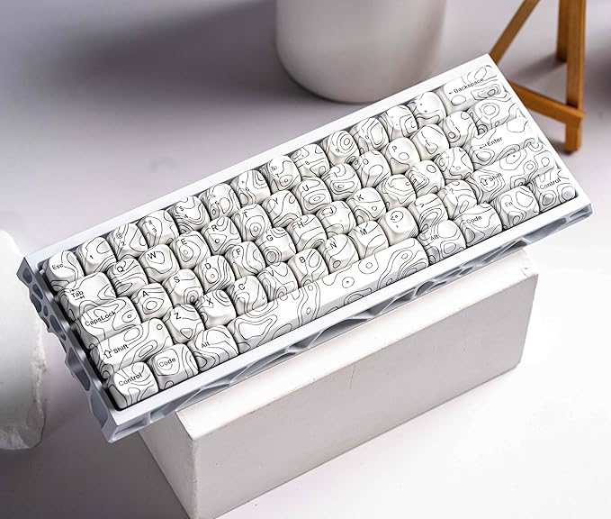 dagaladoo White Topographic Keycap Set MOA Profile PBT Key caps 60 75 100 PercentDye-Sub 129-key Custom Keyboard Keycap for 100% 75% 65% 60% TKL US Layout Mechanical Keyboard