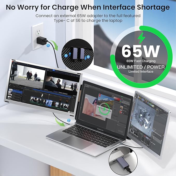 S6 Laptop Screen Extender | Silver | 15.6'' | FHD 1080P | 86% NTSC | Triple Laptop Monitor Extender | Working with Windows Mac DeX Chrome Desktop Mini PC