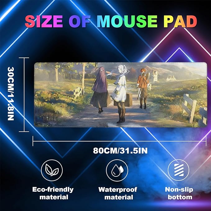 Anime Mouse Pad Water Resist Keyboard PadMouse Pads with Non-Slip Rubber BaseOffice Computer Key Board Mousepad Computer Keyboard Mousepads Mat 800 x 300mm / 31.5×11.8 inches (Frieren C)