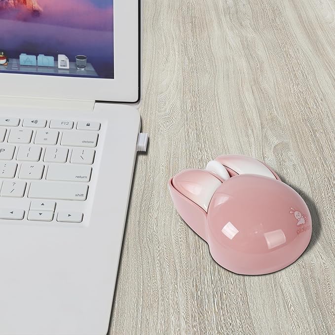 2.4G Wireless Mouse Cute Rabbit Shape Bluetooth Small Optical Mice 1200DPI USB Kawaii Computer Mouse for Small Hands Kids Women Pink