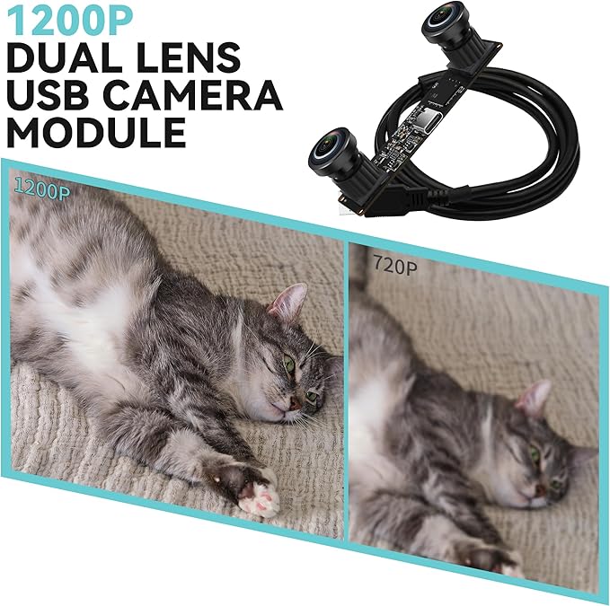 MMlove USB Stereo Camera Module 1200P 60FPS Global Shutter USB Webcam with Synchronous Dual Lens600P 120FPS High Speed 3D Webcam 112° Wide Angle Lightburn Camera for VRPC/Laptop/Raspberry Pi