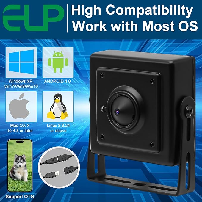 ELP Sony IMX323 Sensor Mini Pinhole Low Light USB Camera with Metal Case 0.01Lux H.264 UVC USB2.0 Video Webcam Home Surveillance Baby Camera for PC Computer Laptop Raspberry Pi